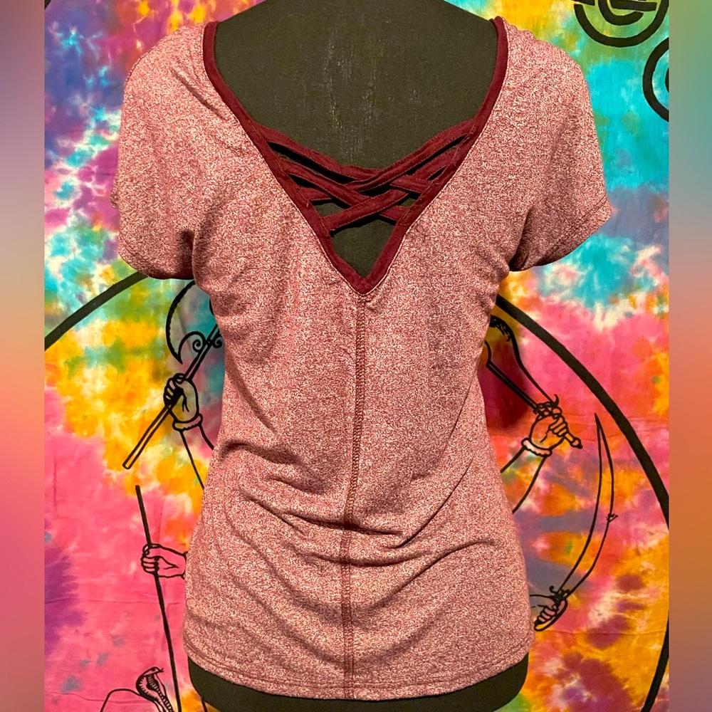 Lattice lace up back womens Zine brand shirt top x-small
